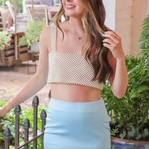 Pearl Crop Top with Ribbon Lace Up Back